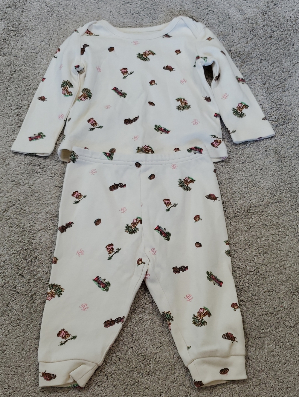 Polo Ralph Lauren Pajama Set - Long Sleeve. Polo Bear Print. 6 Months